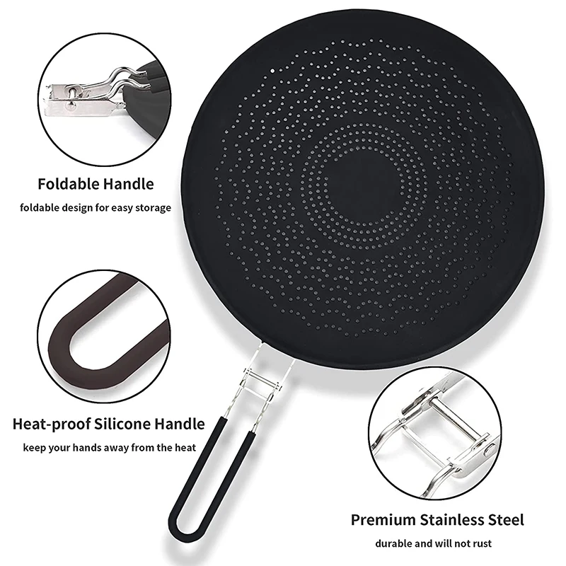 Top Seller Silicone Splatter Screen for Frying Pan Grease Splatter Guard with Folding Handle Grease Splatter Screen for Cooking