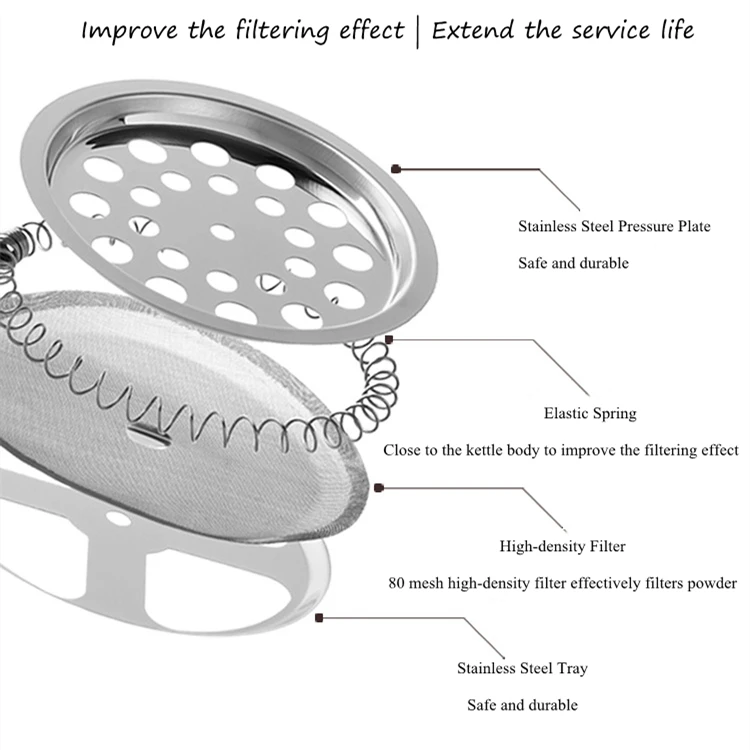 Hensin Stainless Steel Filter Tea Hand Brewed Coffee Pot Plastic Heat Resistant High Borosilicate French Press Pot For Coffee