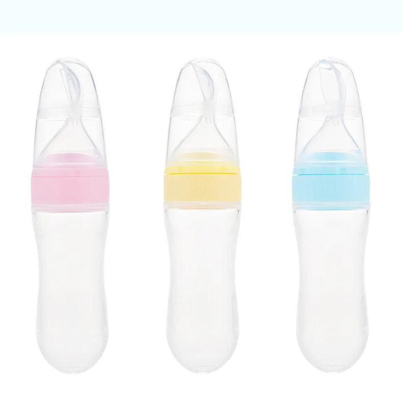 Silica gel rice paste bottle baby silicone spoon mother infant feeding food milk separator extrusion silicone baby bottle spoon
