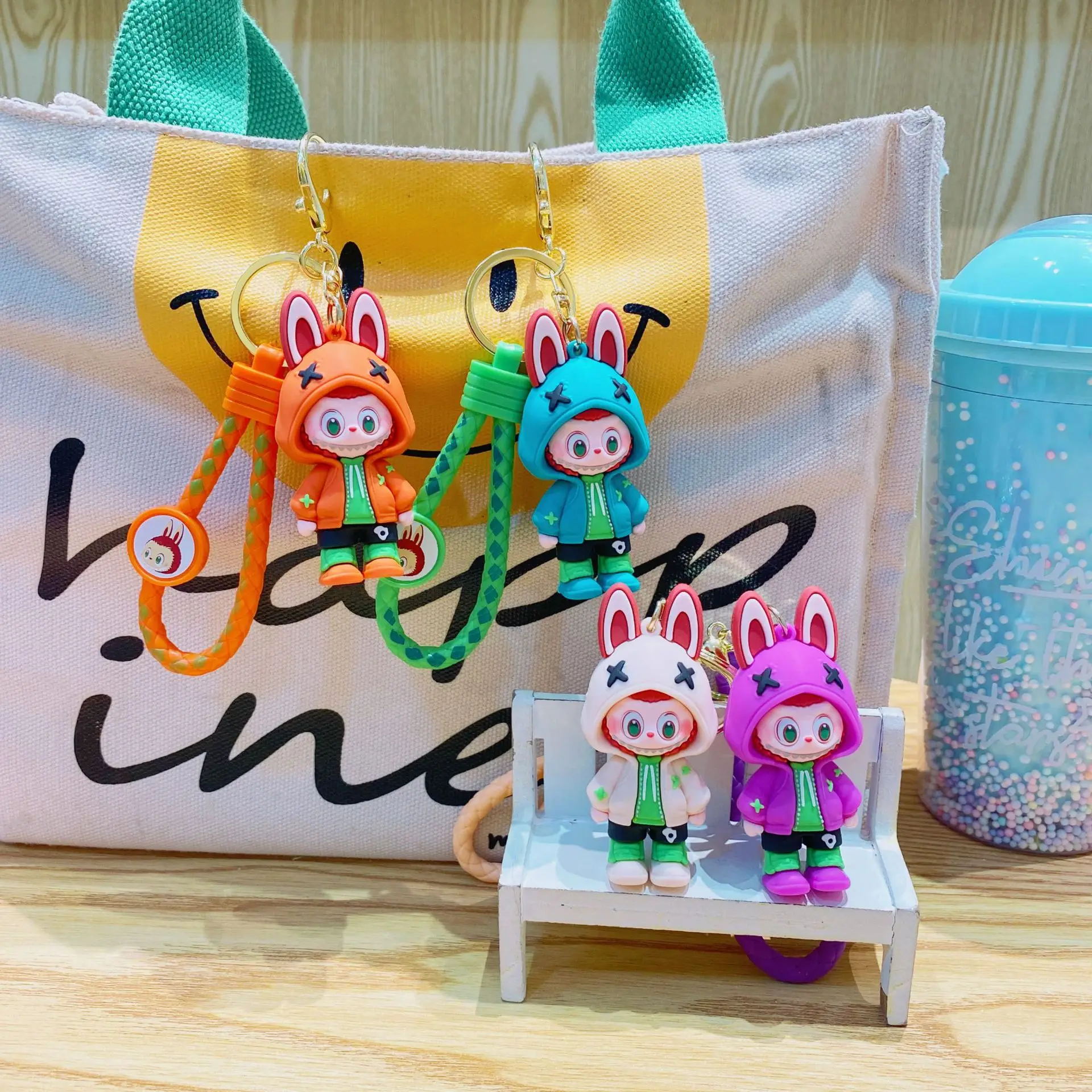 Cute Kawaii Doll Keychain Cartoon Anime Figure labubu Keychain for Car cherry Keys