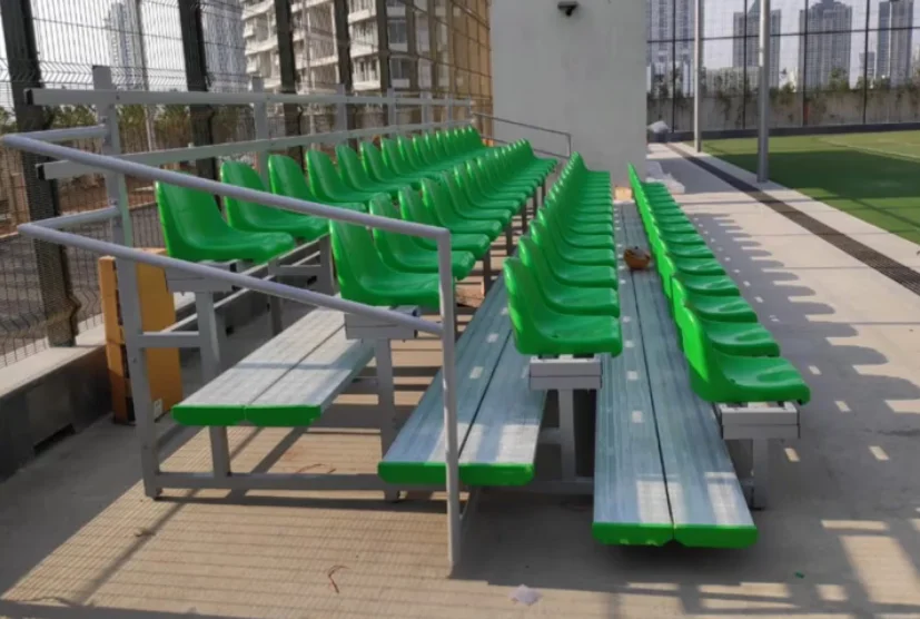 Two row soccer filed bleachers, portable indoor bleachers seat bench for sale