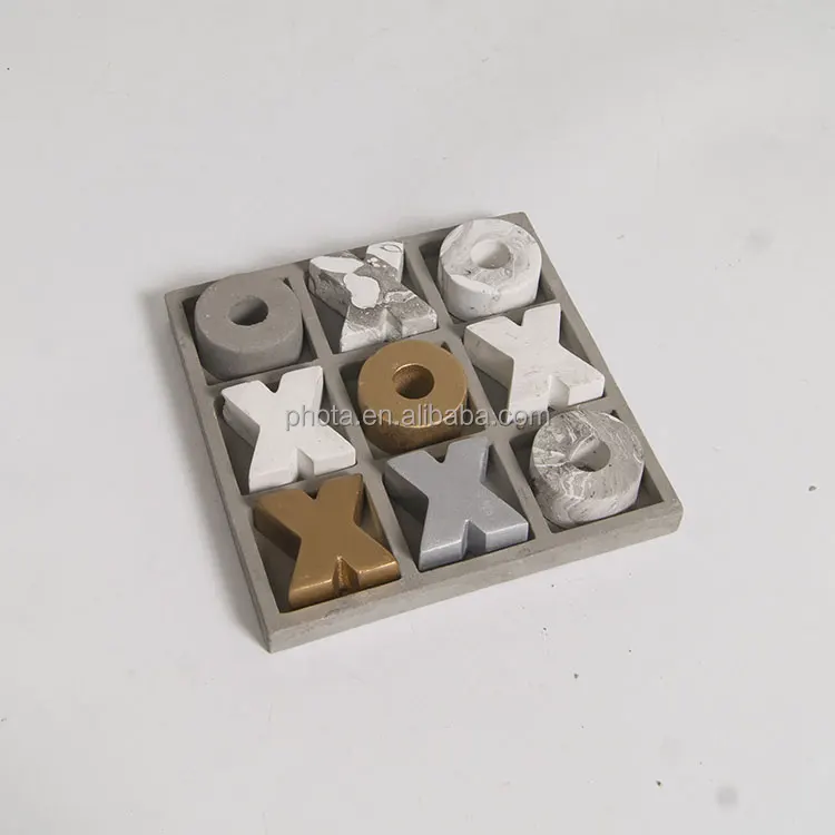 Tic Tac Toe game in marble Jesmonite. Brown and grey Coffee Table Game. Cute Wedding favor. Living room decor