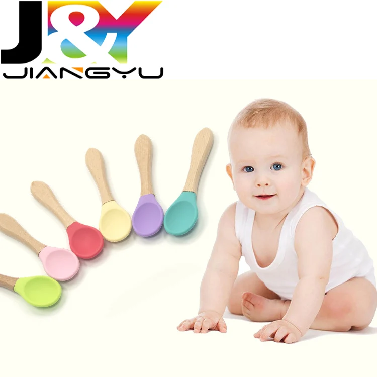 Wooden Baby Spoons Feeding Spoons with Soft Silicone Tips for Newborn 6-12 month