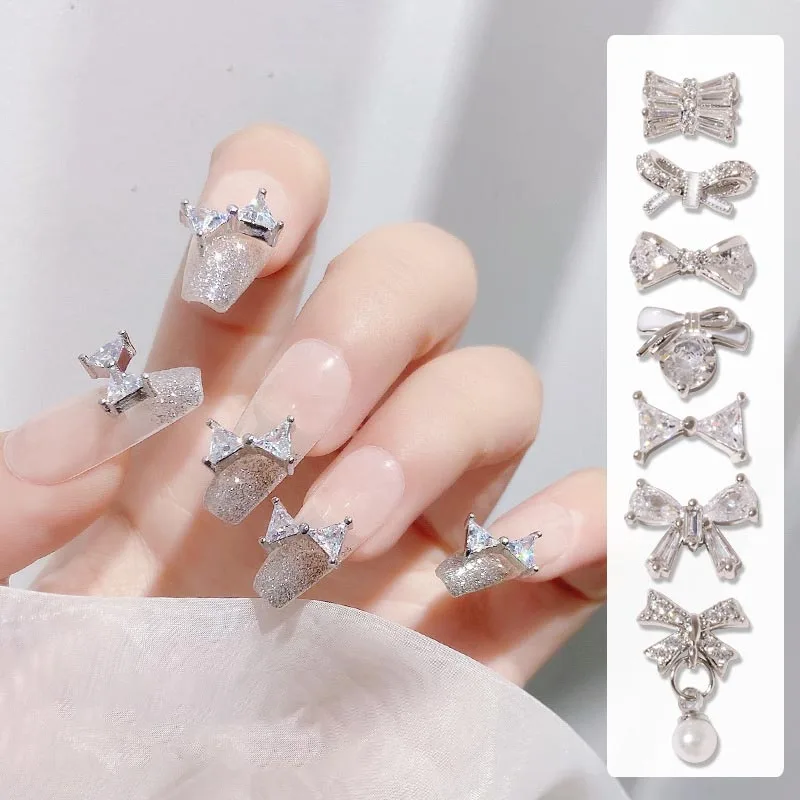 Silver Metal Nail Art Bling Butterfly Design Jewelry Luxury Zircon Crystal Bow Nail Diamond Stones Accessories