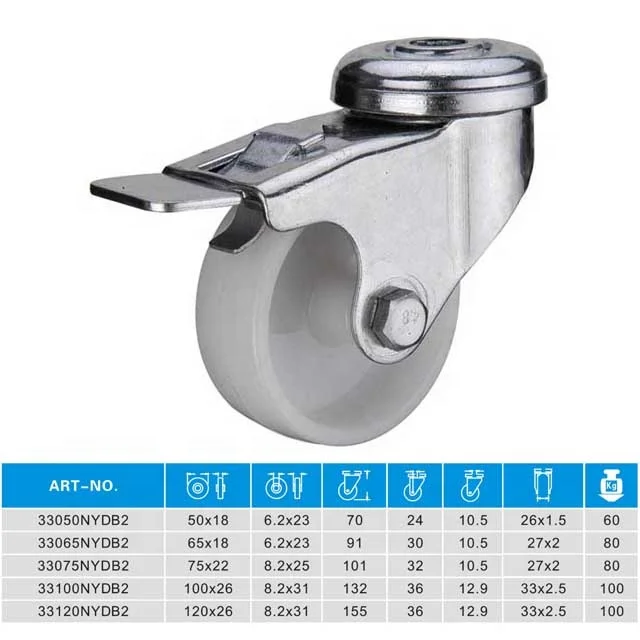 Series 33 nylon/pp 2 to 5 inch indoor small swivel&fixed dual brake stainless steel caster wheel