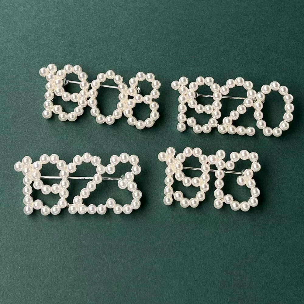 High Quality Elegant Women White Pearl Lapel Pin Brooches 1908 1920 1913 1923 Year Number Brooch Pins