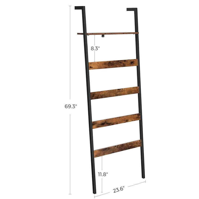Hot sale foot wall Rustic Farmhouse Blanket Ladder torched towel and blanket wooden ladder display rack Wall-Leaning Rack