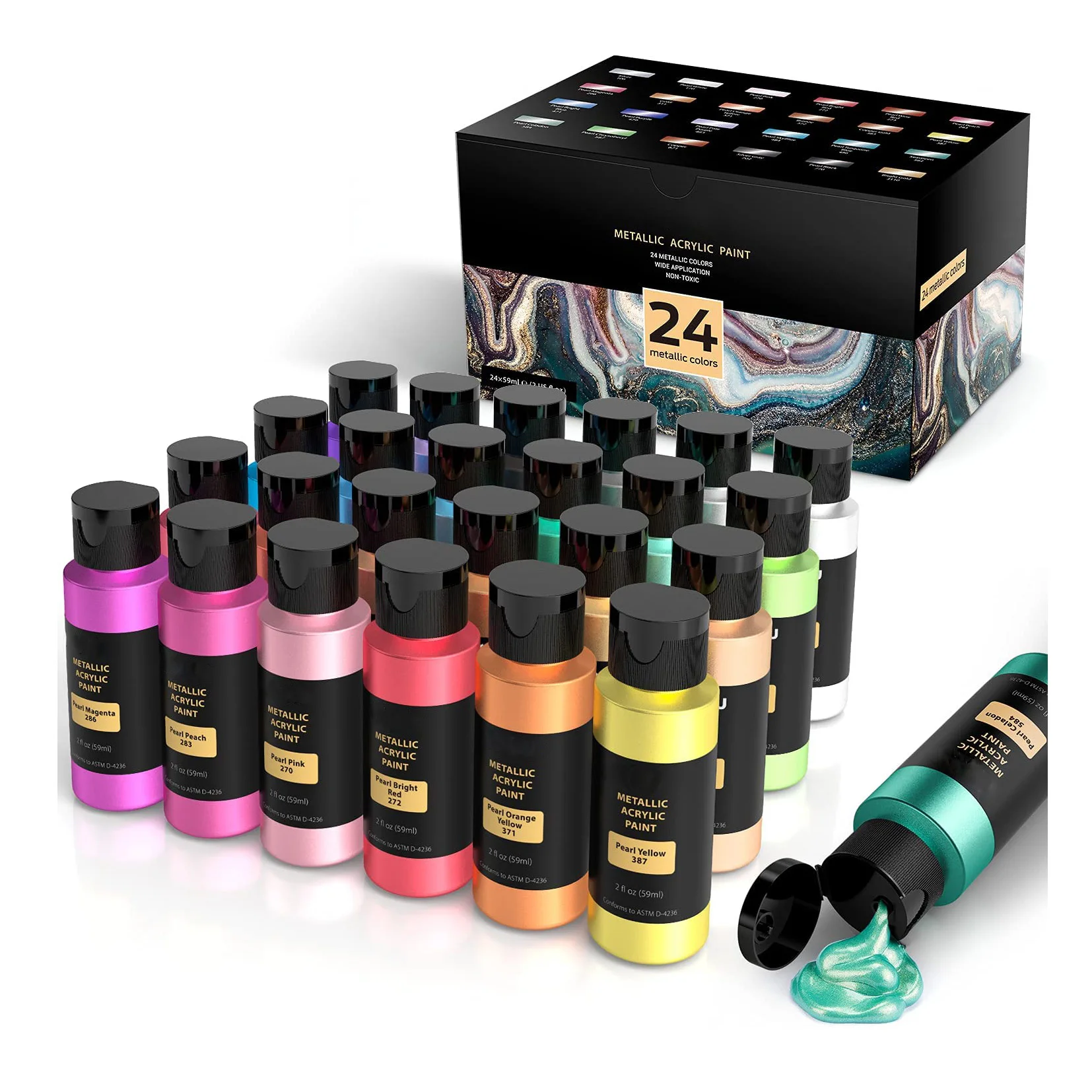 24 vivid metallic acrylic paint set colors professional paints acrylic for artist and student