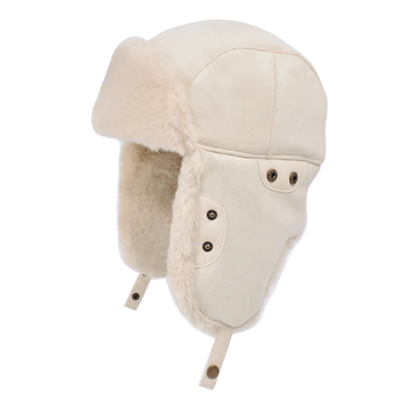 Unisex  Custom Waterproof Winter 3 in 1 Thermal Fur Lined Trapper Hat Warm Thick Fleece Lined Earflap Leather Snow Cossack Cap