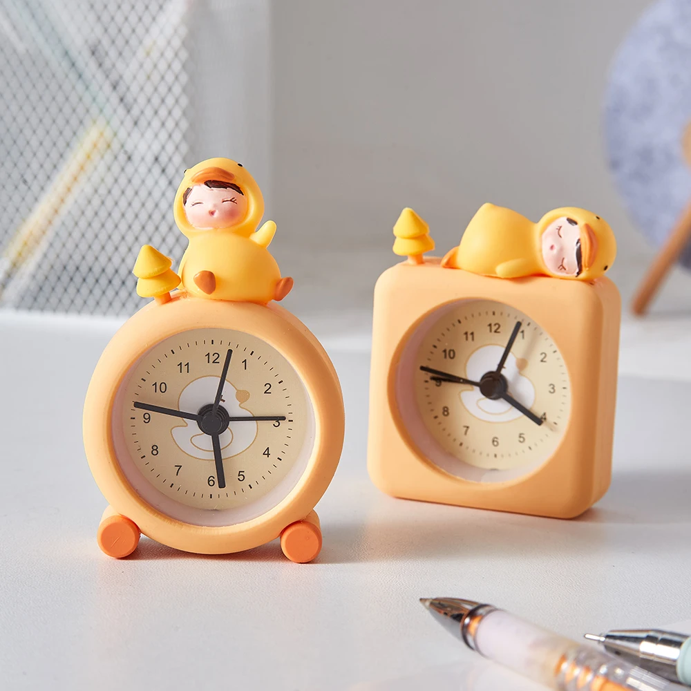 Modern home decoration resin potty duck alarm clock metal bedside clock table clock