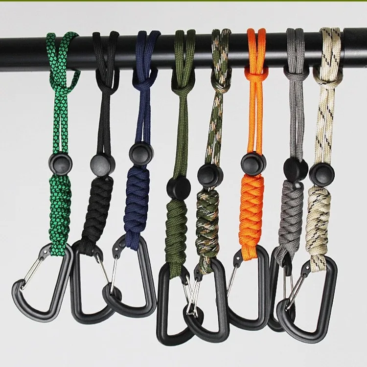 Hot selling 26cm adjustable woven umbrella rope anti damage climbing buckle hanging rope mobile phone hanging rope keychain