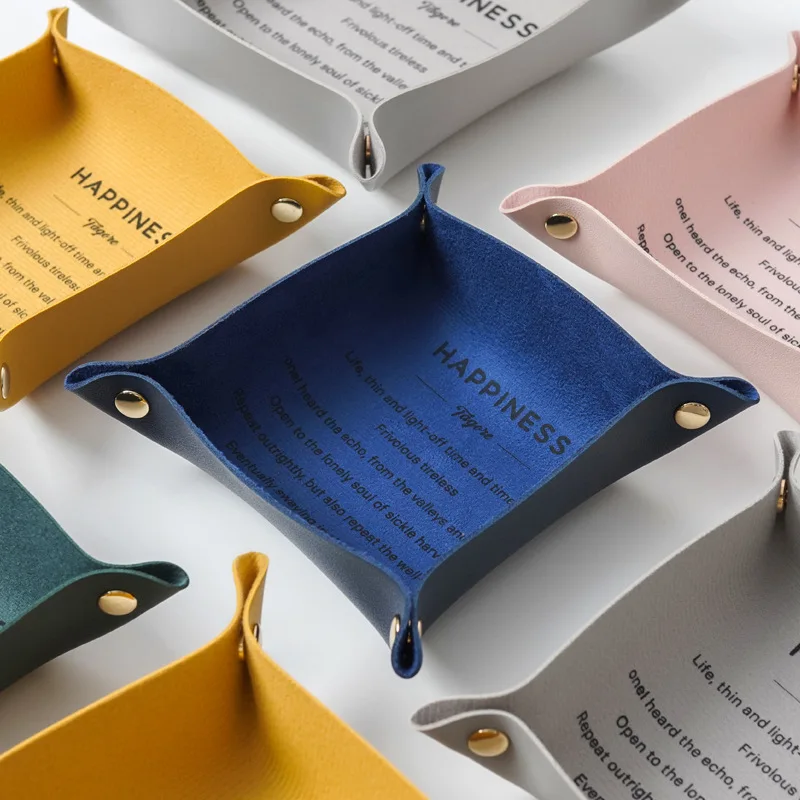 Portable Foldable PU Leather Jewelry Valet Decorative Catchall Tray