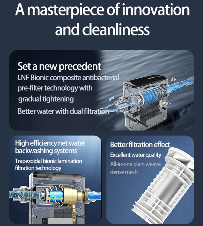 Automatically pre filter for water purifier before water softener bionic tech whole house pre filter