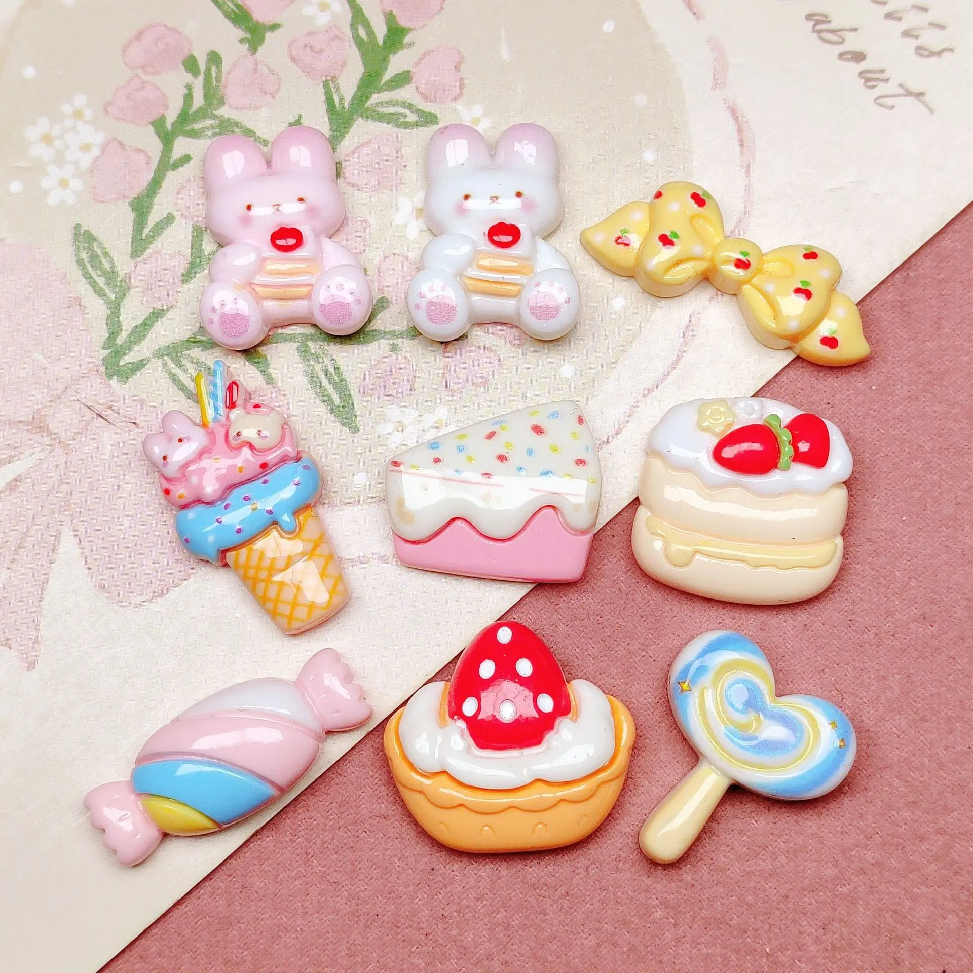Pink Rabbit Series Pretty Cute Nail Art Resin Accessories Kawaii Cartoon Flatback Resin Large Size DIY Hair Clip Decoration