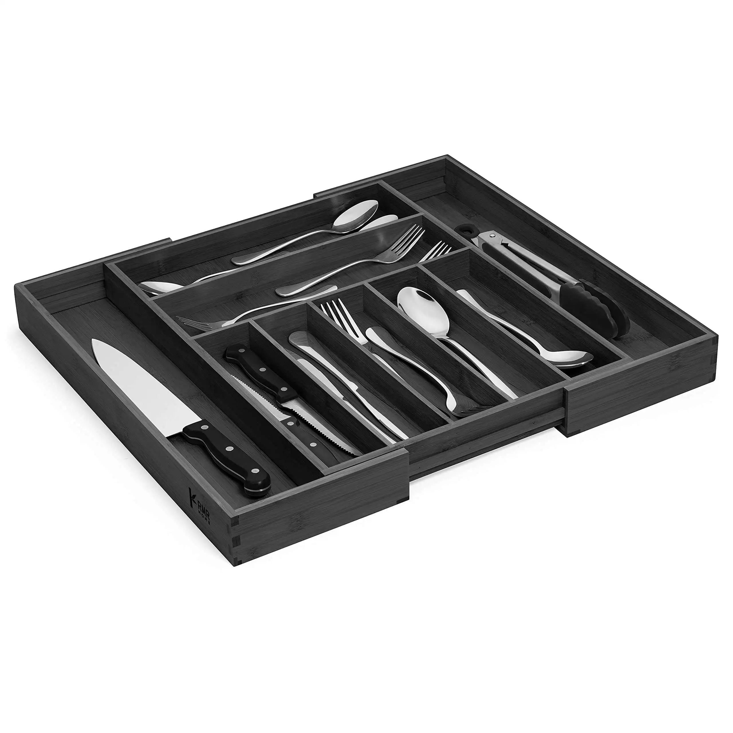 Bamboo Expandable Utensil Cutlery Tray And Drawer Cutlery Organizer For Kitchen Drawers Black