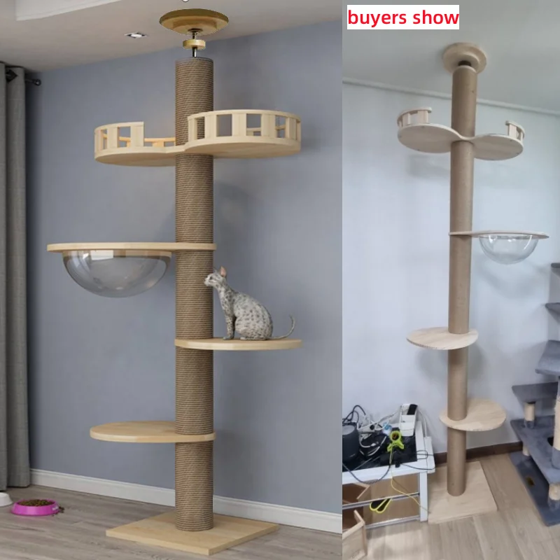 Adjustable cat climbing frame from floor to ceiling height wooden cat climbing frame sisal cat scratching post hammock
