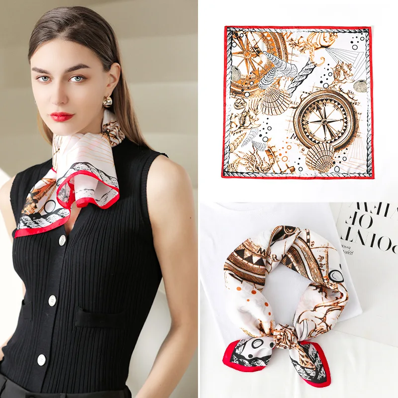 2024 Spring New Simulation Silk Scarf 70 Square Roulette Printing Scarf Bundle Headband