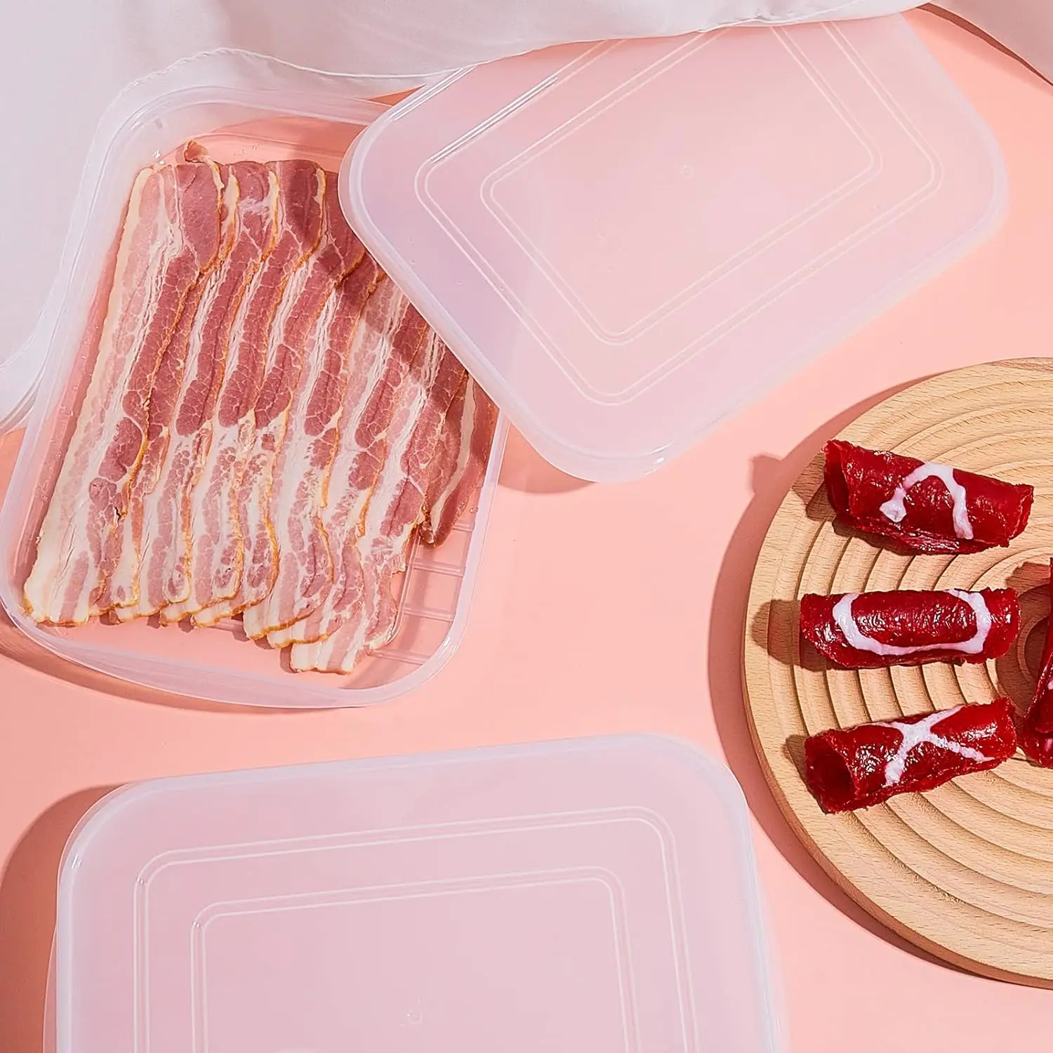Bacon Keeper Plastic Deli Meat Saver with Lids Airtight Cold Cuts Cheese Container for Fridge Food Refrigerator Storage Box