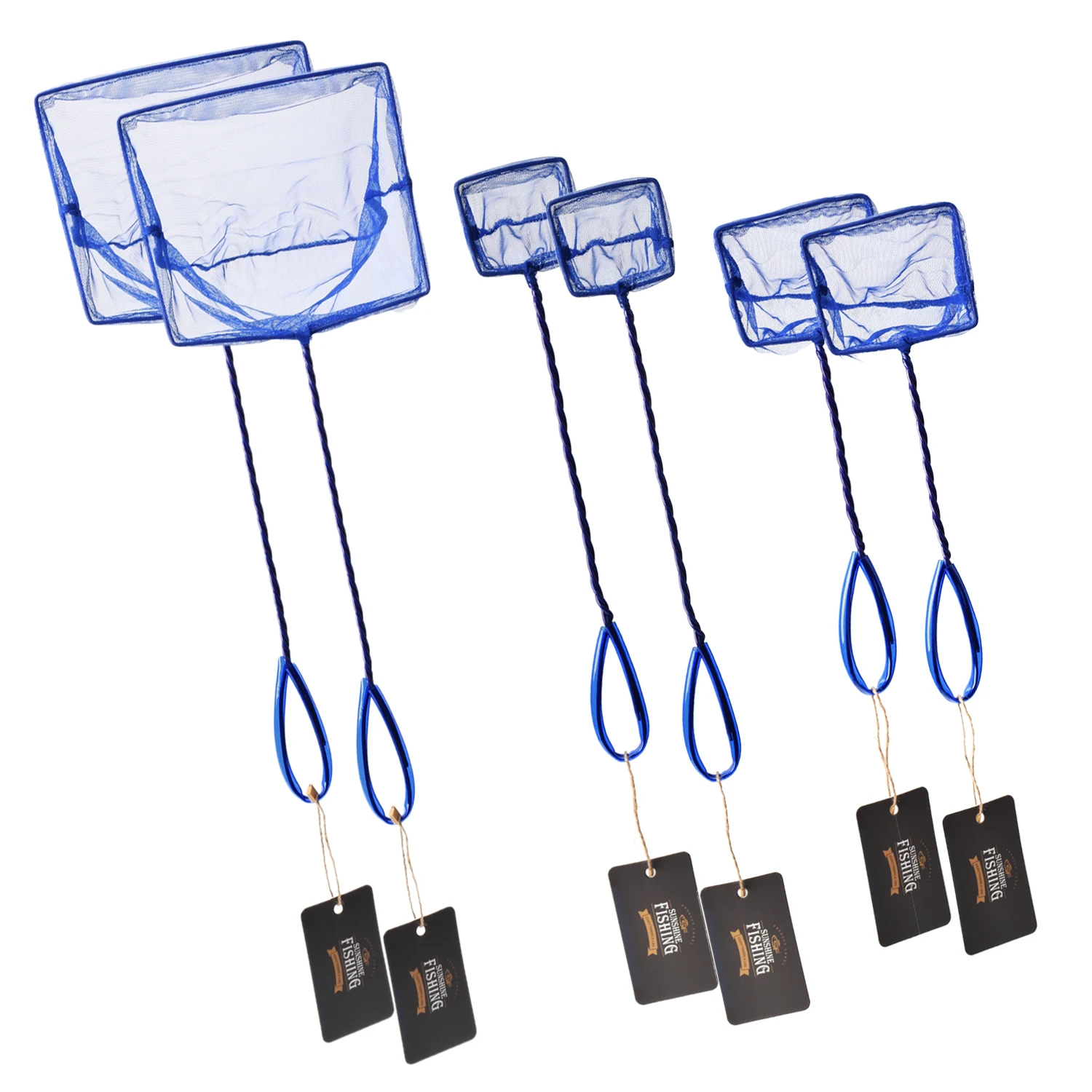 Aquarium Fish Net Blue Quick Catch Mesh Landing Net Set with Plastic Handle  Multi Size 6PCS/Pack