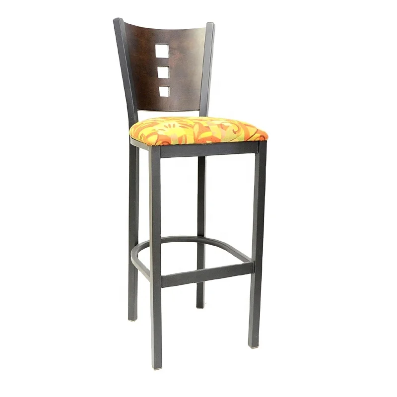 Barstool With With Wood Back leather Seat Metal Chair In Restaurant metal chair in dinning room iron chair for kitchen