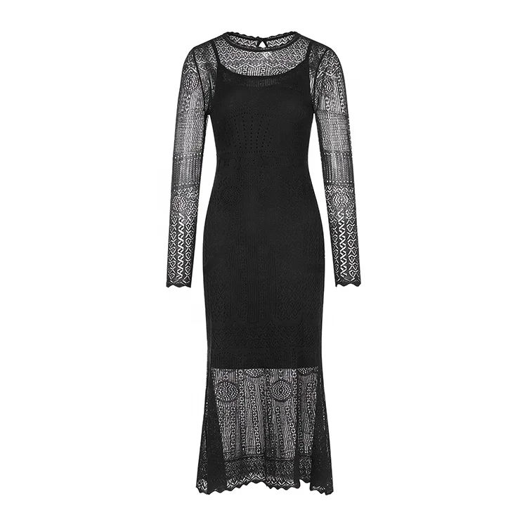 Knitwear manufacturer custom summer french elegant hollow out lace crochet women knit dress