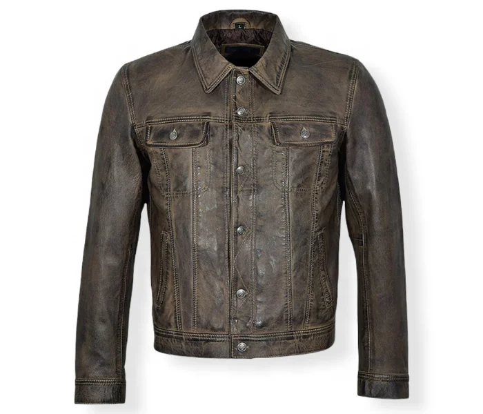 Men Classic Waxed Brown Sheep Leather Fashion jacket For Mens made especially for Winter Fashion Wears