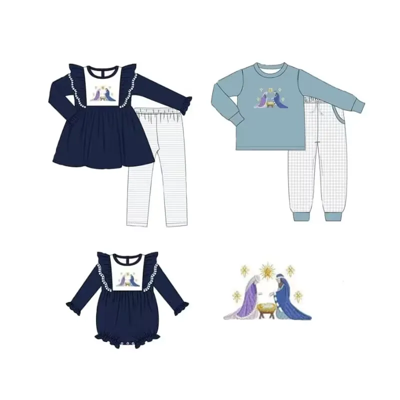 Christmas Outfit Baby Girl Animal Farm Tops+Stripe Leggings Set Wholesale Baby Girl Smock Dress Romper Clothing