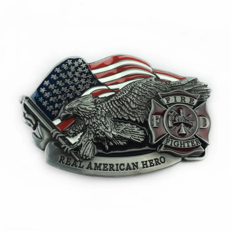 Eagle holding American flag fashionable belt buckle Fire Fighter real American hero Retro casual Western denim belt buckle