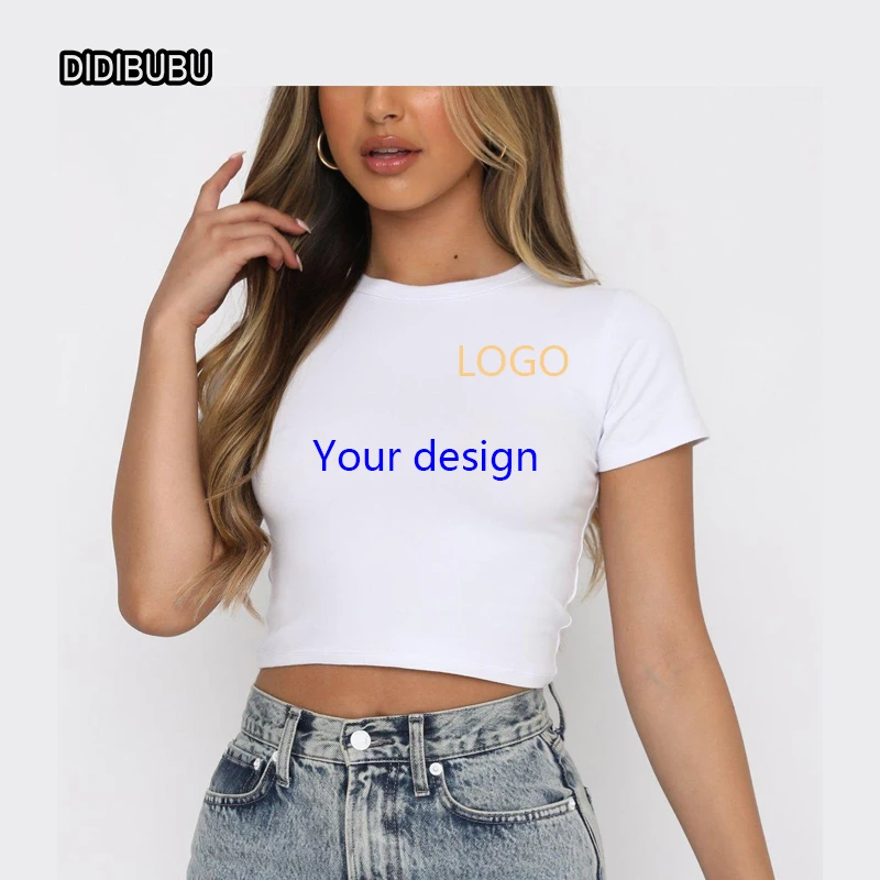  DIDIBUBU Latest Design Cascual White Jersey Slim Fit Short Sleeve Crop Top T-shirt For