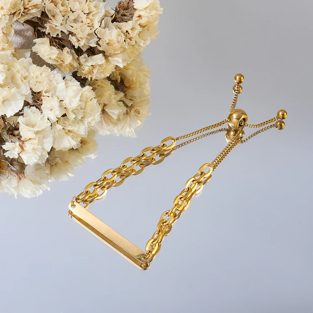 High End Gold Plated Stainless Steel Little Strip Adjustable Bracelet for Women Wholesale Jewelry