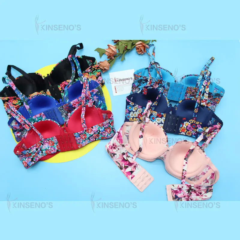 Custom OEM ODM Underwire Thin Push Up Lace Fancy Floral Print Bra For Sexy Women