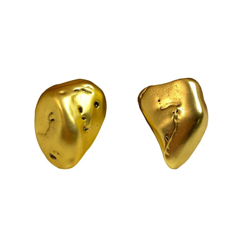 Factory Wholesale Designer Women Earrings Hip Hop Brass Stone Shape 18K Nugget Earrings Gold Pated