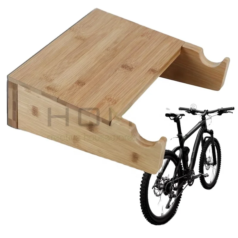 Bamboo Wall Compact Bike Rack for Home or Apartment Bicycle Wall Hanger Road Bike Wall Mount with Shelf