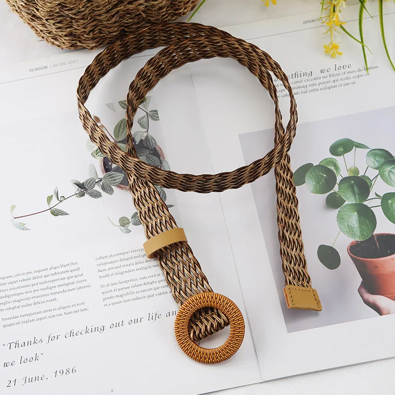 2022 New High Quality 3cm Bohemian Belt Smooth Buckle Belt Woman Woven Belt For Dress