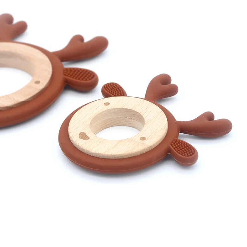Non-Toxic BPA Free Silicone Beach Ring Baby Toy Teether Wholesale Wooden Teethers Small Elk