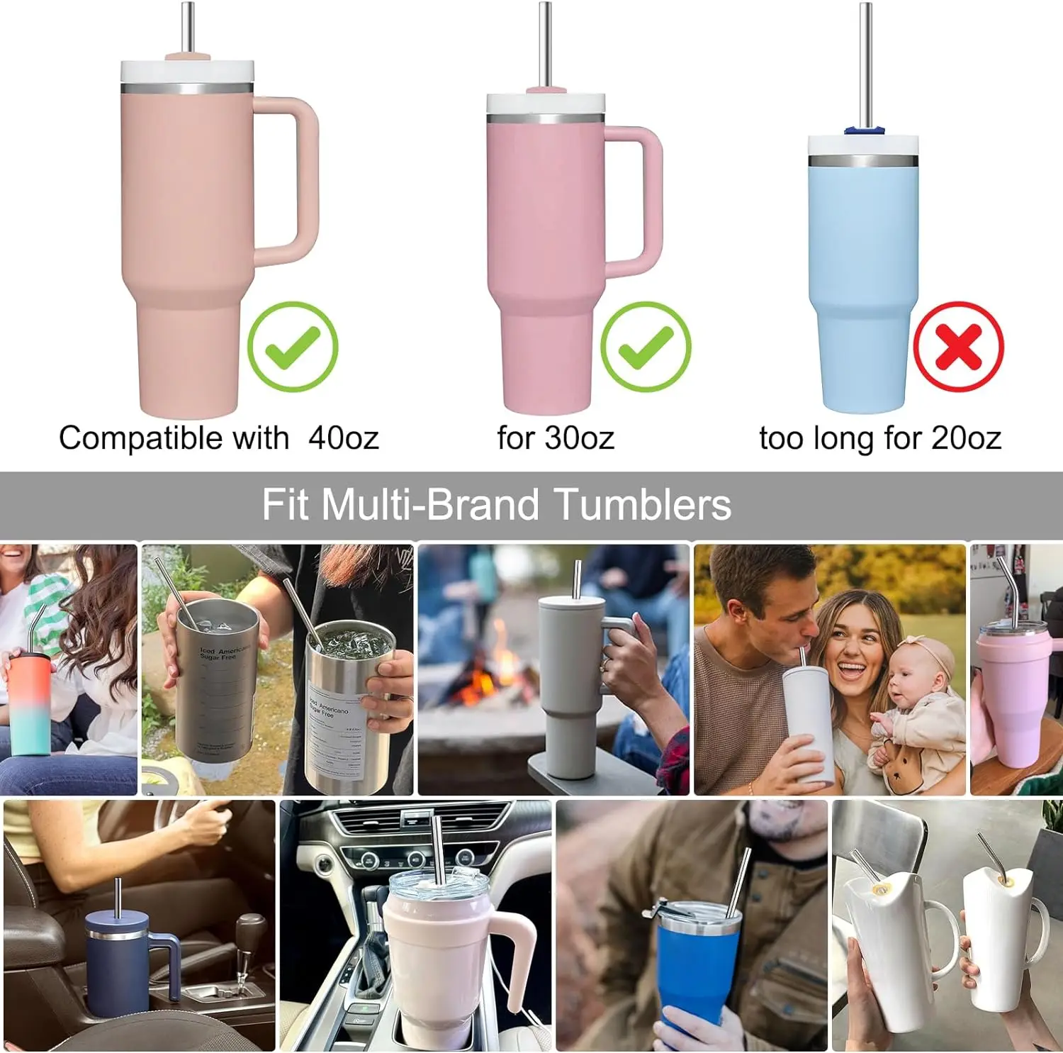 Best selling large capacity 40oz Tumbler straw extra Long 300mm straw Metal stainless steel straw