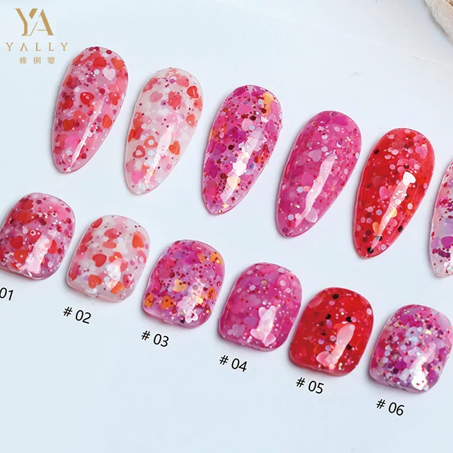 Hot Pink Berry Color UV Gel Polish Sweet Heart Flake Glitter UV Gel Soak Off Nails Beauty Salon Supplier with Low Factory Price