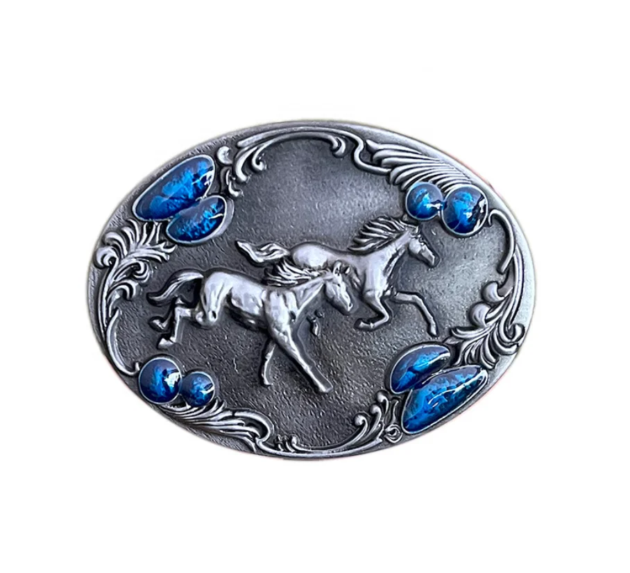 Customized 40mm Flying Eagle Smooth Buckle Premium Double Horse Western Jeans Bags 3D Logo Zinc Alloy Steel Customized Buckle