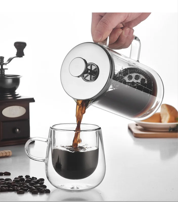 Wholesale French Press Coffee & Tea Maker Heat Resistant Borosilicate Glass Coffee Press with filter screens