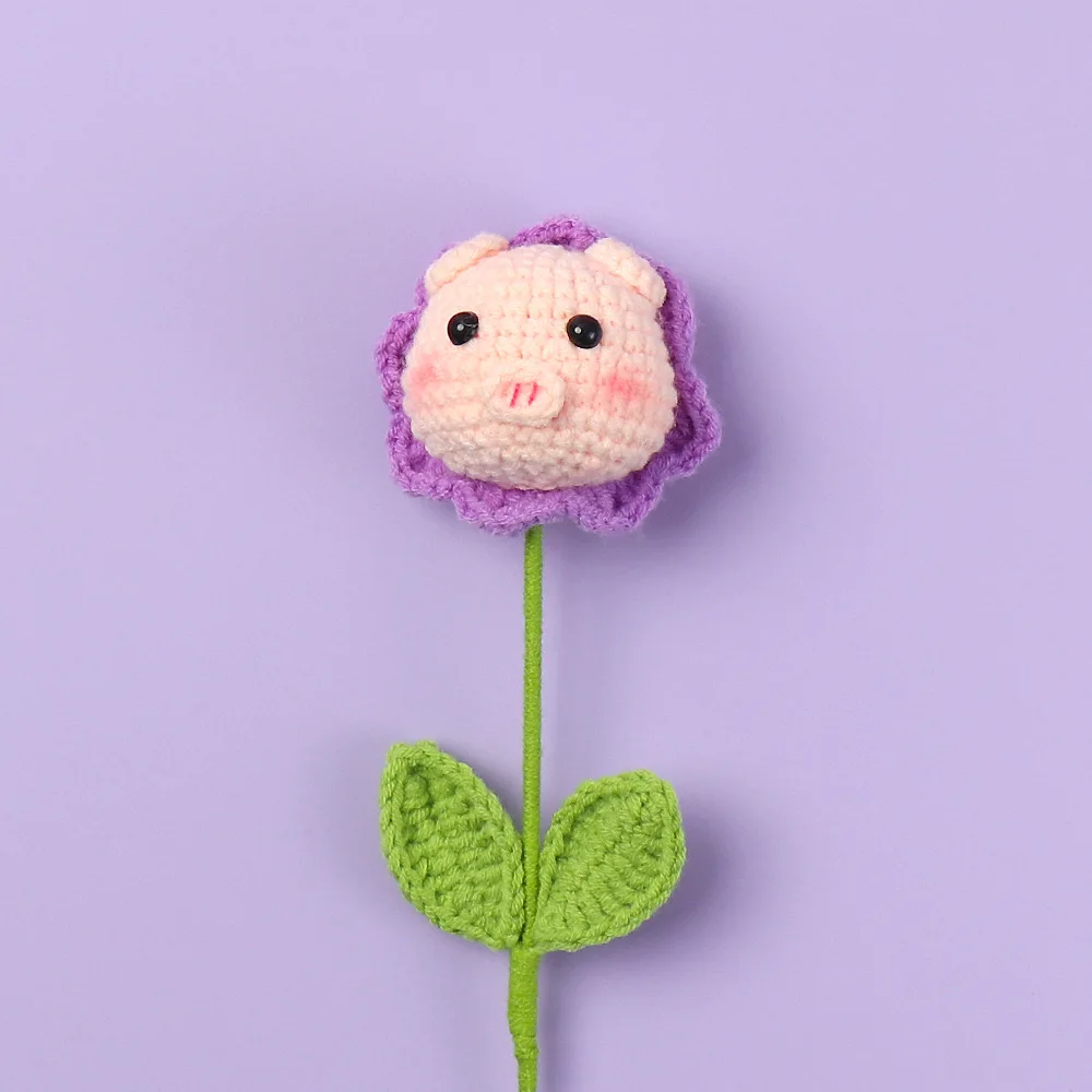 H057 Wholesale Handmade Crochet Animal Sheep Bear Frog Piggy Persimmon Flower Branch Children Artificial Flower