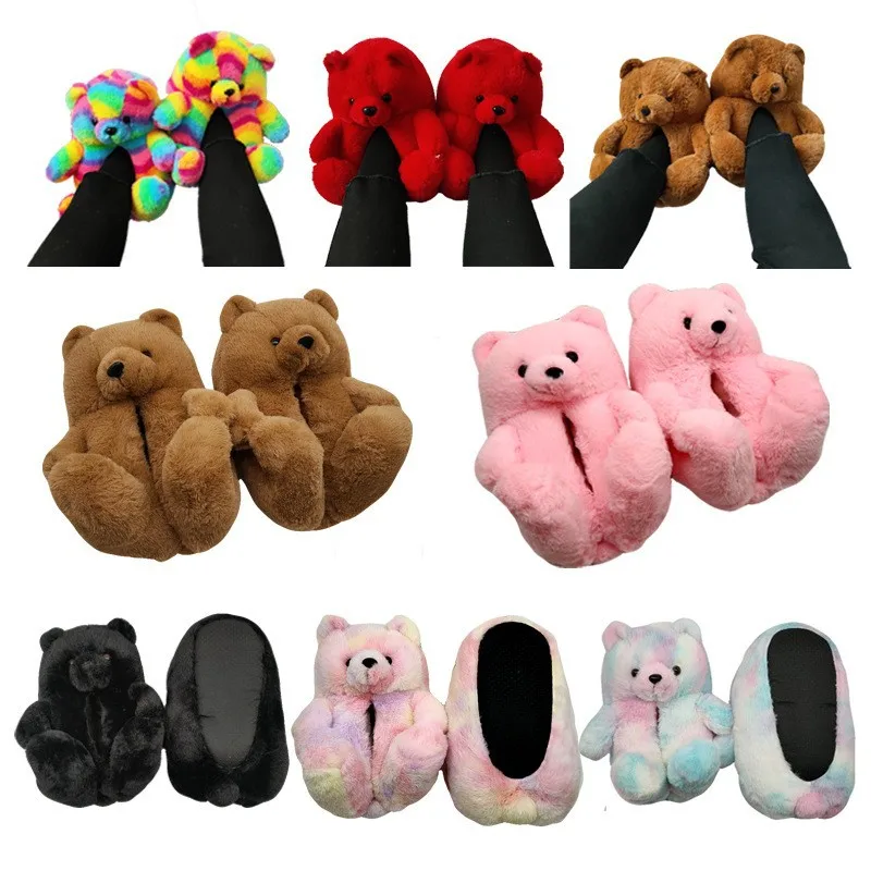 Teddy Bear Slippers  Us Warehouse Fuzzy Teddy Wholesale Plush Adult Slipper House Teddy Bear Slippers For Women Girls
