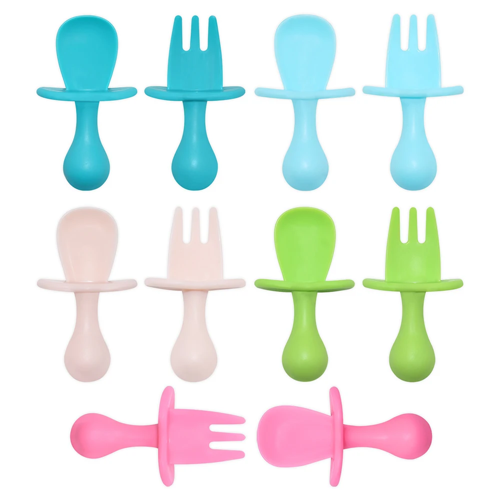 BHD Anti-Choke BPA Free First Training Independent Feeding Toddler Infant Plastic Utensils Mini Baby Spoon and Fork