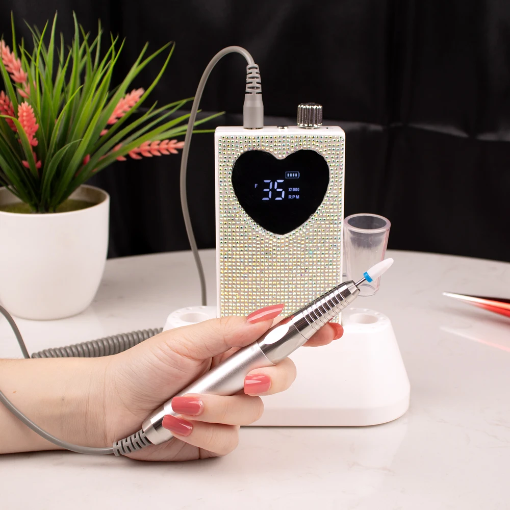 Nail Drill Machine 35000rpm Portable Manicure Polisher Sander Cordless Rechargeable Electrical E-file Handle Nail Drill Machine