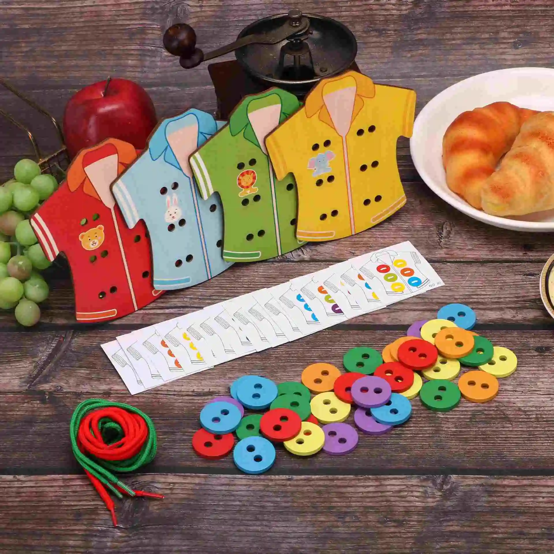 Manufacturer direct sale educational children wooden toddler sew buttons early teaching toys wholesale creative