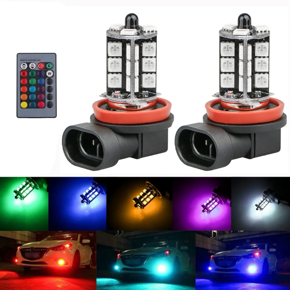  H1 H3 H4 9005 9006 H11 H7 RGB светодиодная Автомобильная фара 5050 LED 27SMD стробоскоп противотуманная лампа с дистанционным