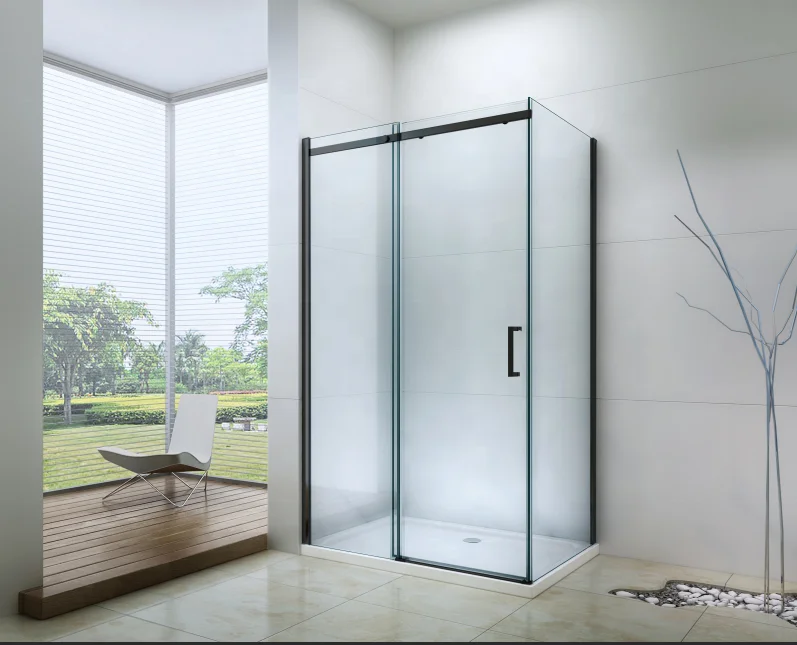 Exceed European Black Sliding Tempered Glass Bathroom Shower Enclosure Shower Door