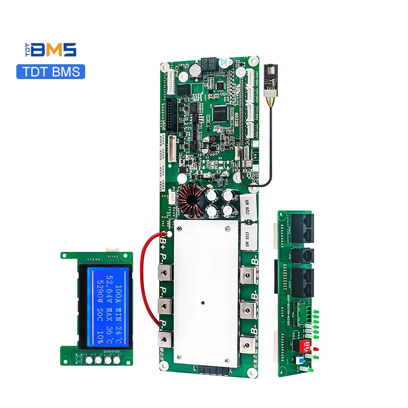 TDT 100a 200a 8-16S smart lithium battery bms RS232/BT/RS485/CAN communication/LCD display lifepo4 16s 48v smart bms heating