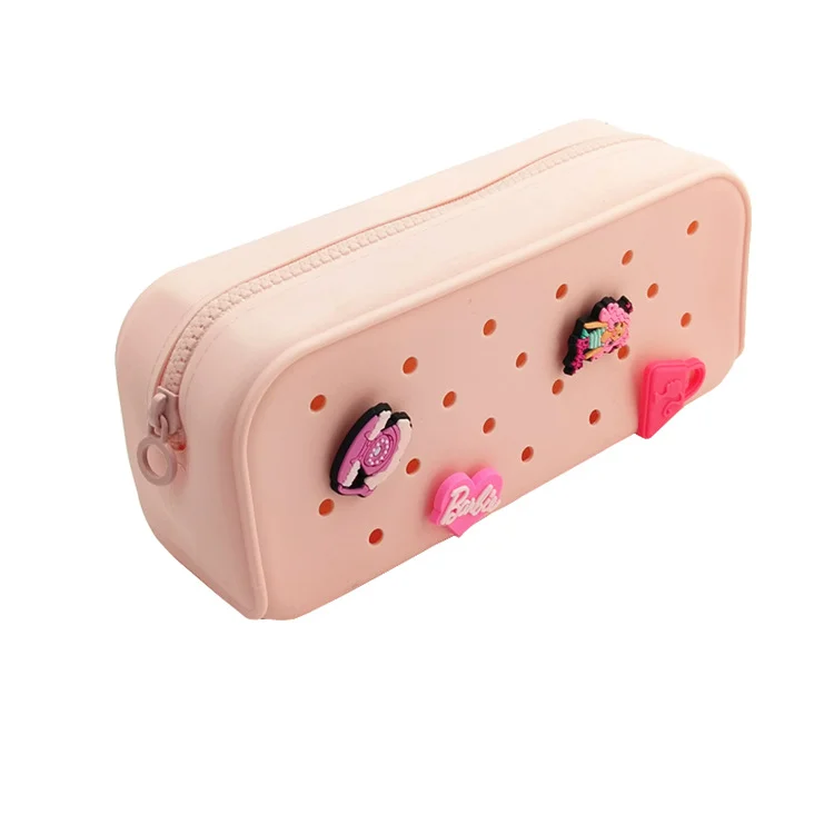 New large-capacity silicone pen bag creative DIY cute cartoon student pencil case solid color printable logo