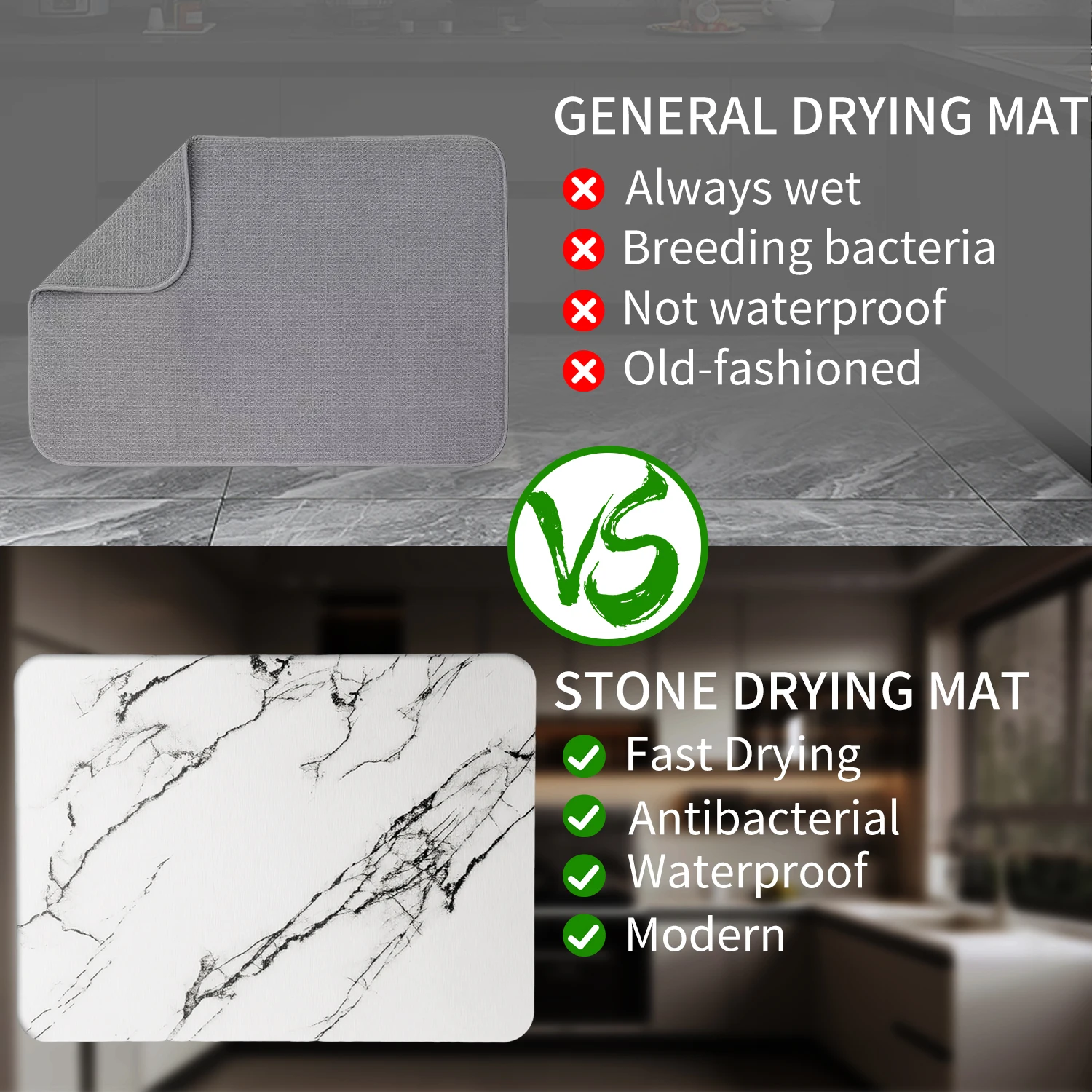 2023 Trending 9mm Extra Thick Diatomaceous Earth Marble Stone Dish Drying Mat for Kitchen Bathroom
