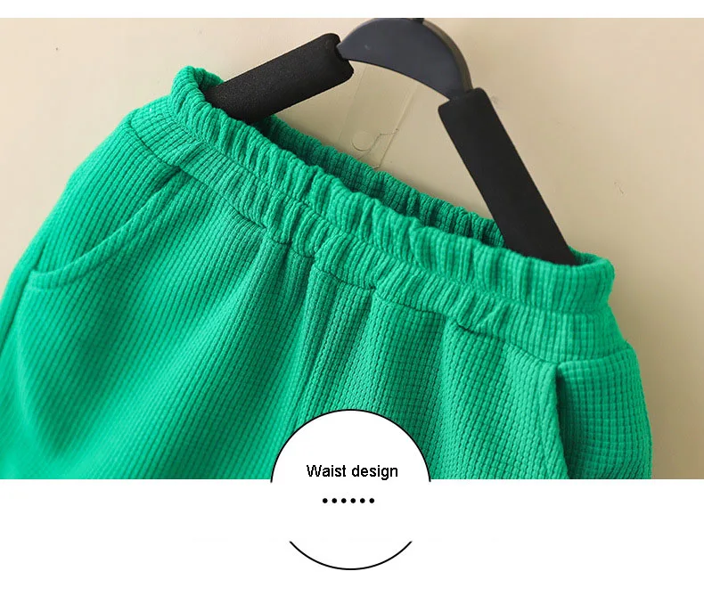 Summer waffle knitting matching color polo short Sleeves T-shirt short Shorts 2pcs kids clothes set with smile emb